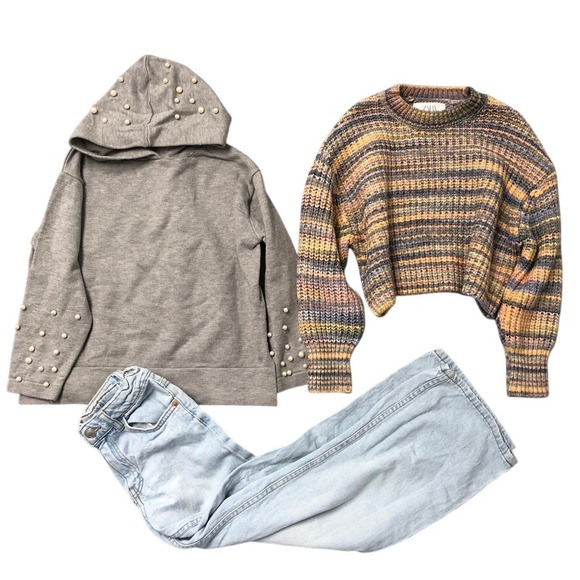 Zara Other - Zara Hoodie Sweater Jeans Bundle Girls 8-9‎ Years Grey Multi Light Blue 3pc Set